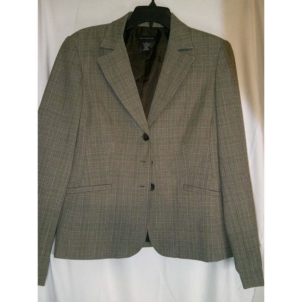 Rafaella Professional Gray Plaid Blazer Three-Button Classic Office Wear